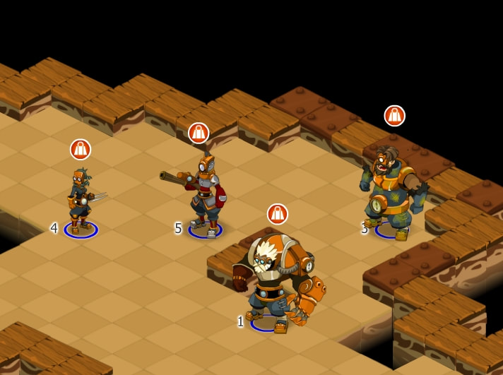 Merkator et ses quatre gardiens en début de combat
