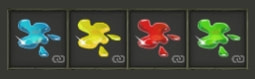Les quatre flaques de gelée, une par couleur